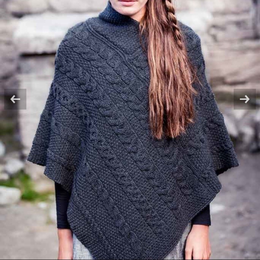 Charcoal Aran Cable and Moss Poncho NWOT